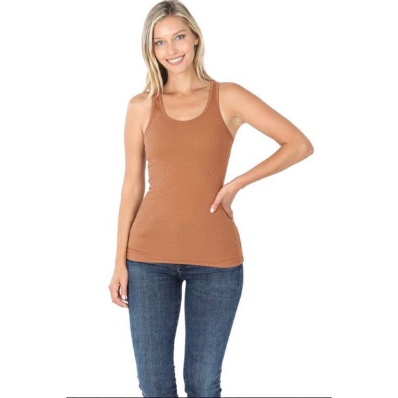 Stretchy ribbed Knit racerback tank (Deep Carmel)- Small - Picture 1 of 2
